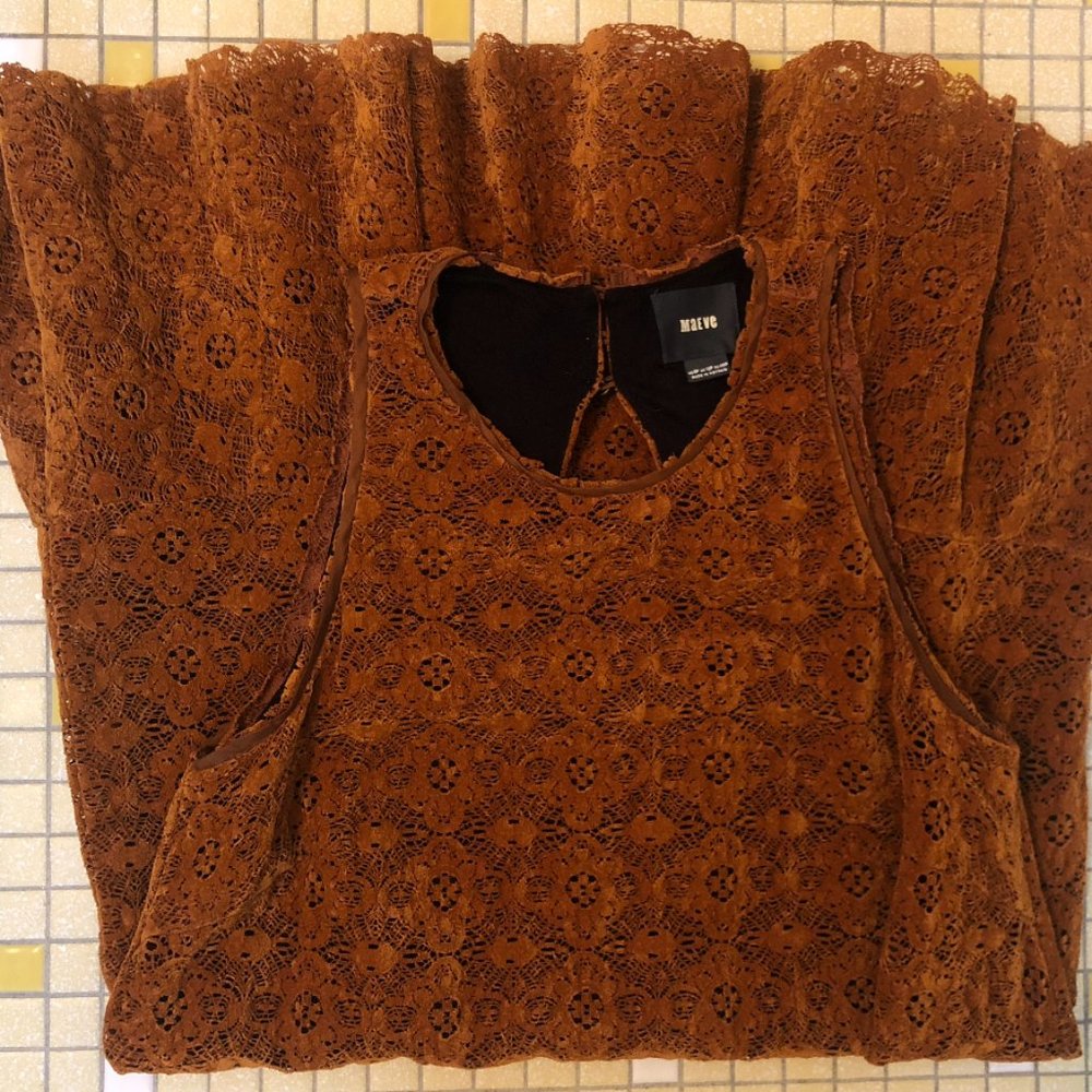 Anthropologie Maeve Lace Faux Suede Dress - Picture 3 of 3